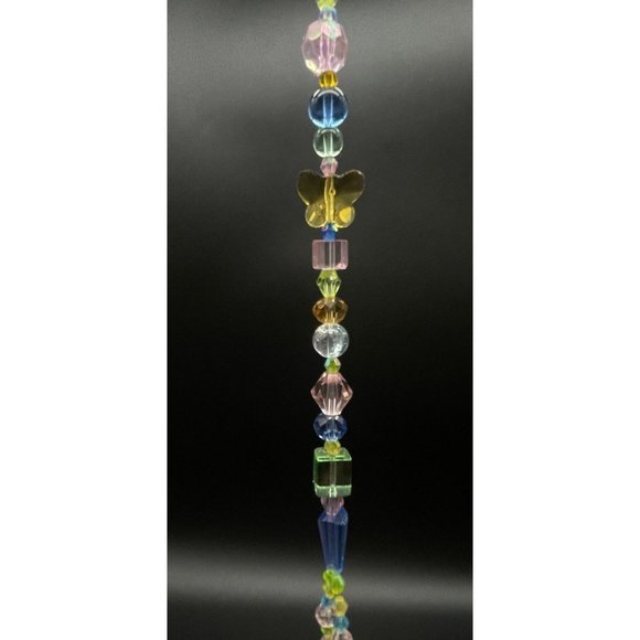Beaded Suncatcher Butterfly Pastel Green Blue Yellow Crystal Prism Hanging Decor - Picture 5 of 10